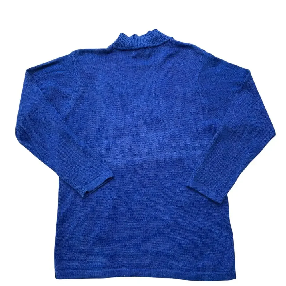 VTG Ugly Christmas Sweater‎ Lg Blue Tree Presents Oversized Ramie Holiday Granny
